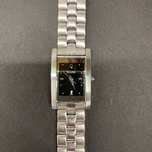 Bulova Silver Watch with Black Dial